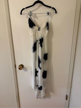 Aritzia White Maxi Dress with Black Ink Spot Print strappy back